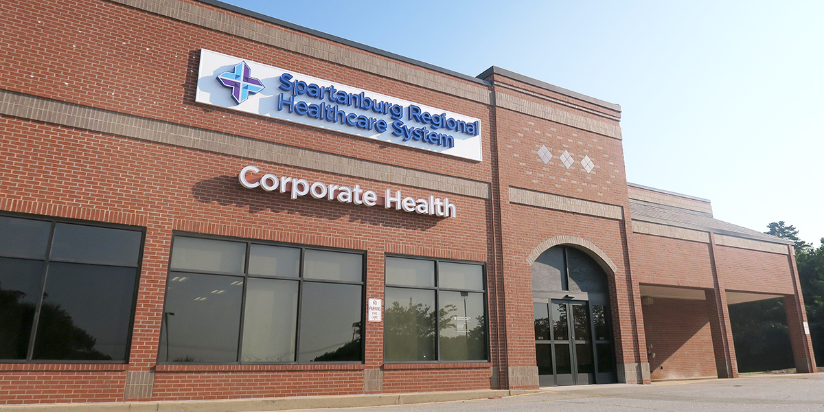 Spartanburg Regional Healthcare System's Corporate Health office, located in Oak Grove Plaza at 2660 Reidville Road in Spartanburg, directly off of I-26 at exit 22.