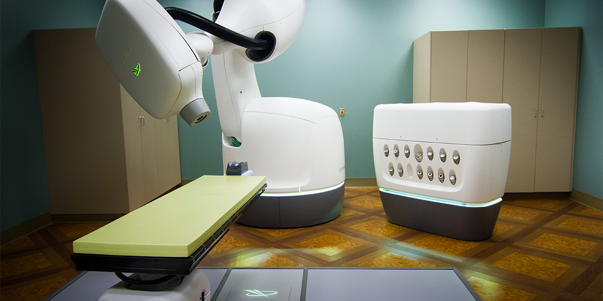 A CyberKnife, used for performing cutting edge prostate cancer treatment, at Gibbs Cancer Center & Research Institute at Pelham, located in Greer, SC