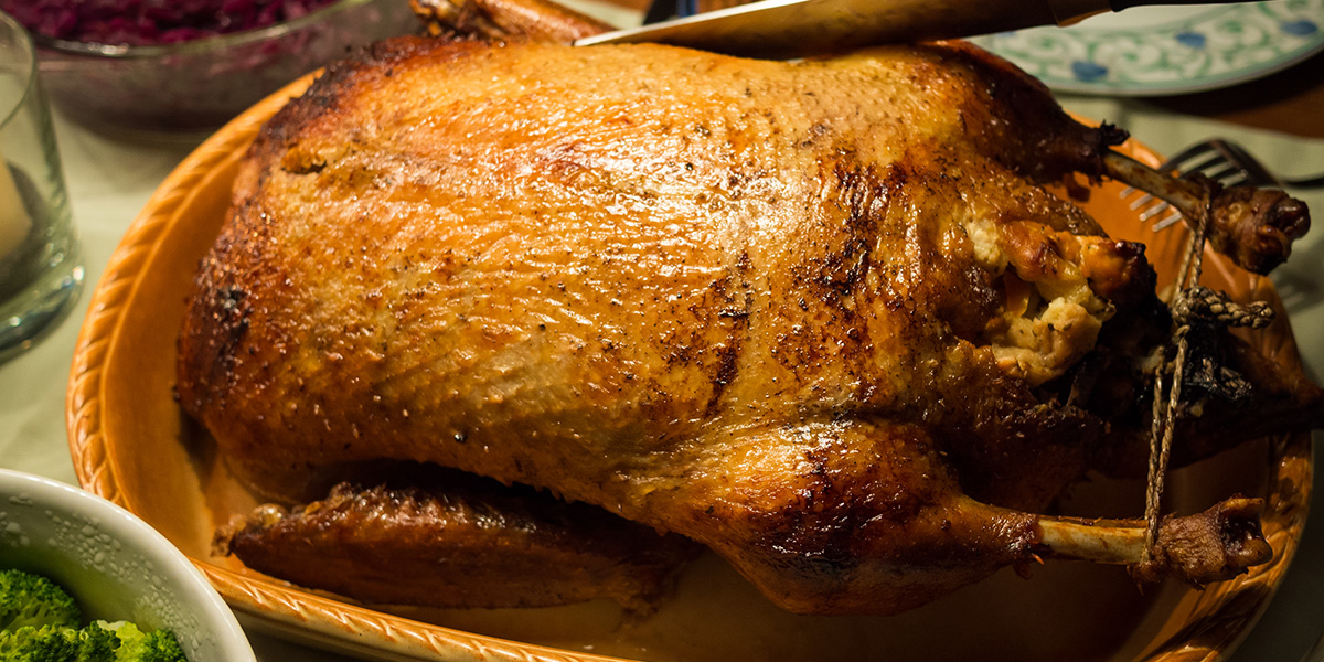 Close-Up Of Roasted Turkey At Christmas Dinner